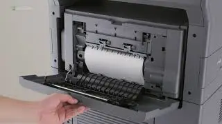 Lexmark M5255 - Clearing the paper jam in the staple finisher and offset stacker