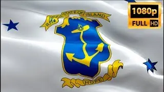 Rhode Island US State flag closeup 1080p Full HD 1920X1080 footage video waving in wind.USA flag