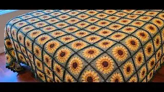 Easy Beginner Crochet Sunflower Granny Square Afghan Queen or King Size DIY Video Tutorial