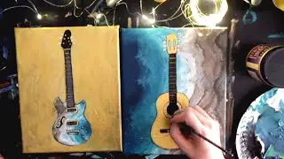 STEP by STEP Acrylic Painting Music Aqua water & Gold-leaf Guitar Set