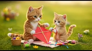 Baby lost her kite&mdash;Mama made a new kite baby cat so happy and fly again kite.A Cat Family Adventure.