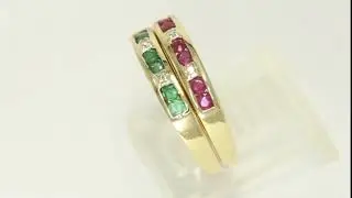 Natural Diamond Ruby Emerald Band Style 2PC Ring Set .35CT 14K YG Size 7 - 34110