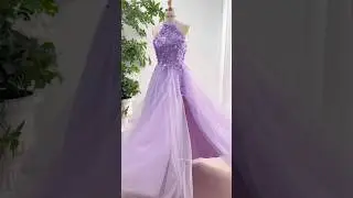 Custom order, halter 3D floral long dress with side slit #fashion #dress #promdress