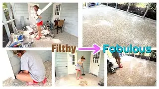Satisfying Porch Cleaning | Scrubbing Outdoor Tile & Deep Clean Transformation