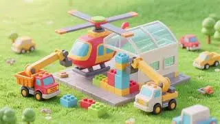 Toy Trucks Build the Helicopter Hangar &ndash; Construction Kids Song 🚚🚁