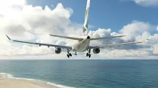 DRAMATIC COASTAL LANDING! Garuda Indonesia Airbus A330-300 Battles Through Dark Clouds