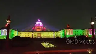 Indian Parliament - Secretariat Building - Rastrapati Bhavan - New Delhi - Night Color Full lights