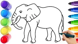 Cute Elephant coloring, painting, drawing for kids let's draw together easy art