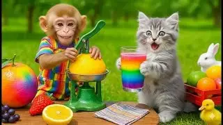 Macaco Viaja num carro-banana e toma um smoothie com um gatinho pela cidade. | Baba Em PT