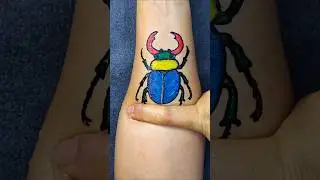 Rainbow stag beetle Temporary Tattoo design by floating pen art sticker #shorts