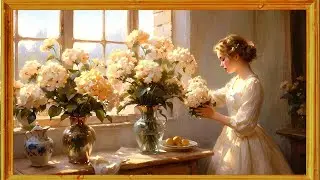 Floral Art with Relaxing & Calming Music | Girl with Flowers Screensaver| Frame TV Art with Music 4K