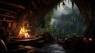 🌲 Cave Rainfall ASMR | Warm Fire & Forest Night for 3 Hours | Relax Calm Study Meditation Healing