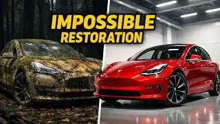 Restoring a Destroyed Tesla Model 3 Found in Forest - Full Transformation #restoration #automobile