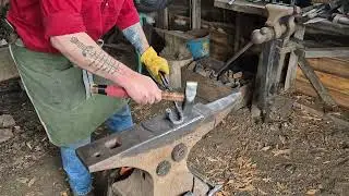 Blacksmith Peter Green using the forge and anvil for ironwork, Hamilton Pastoral Museum, Victoria #4