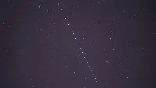 Following a Huge Starlink Train in the Night Sky with a 4K Camera