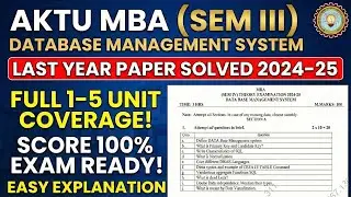 Database Management System Question Paper Solution | Important Questions, Topics | MBA 3rd SEM AKTU 