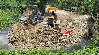 Great Bulldozer Team!! Filling Flooded Land with Full Power