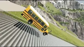 School Bus Crash Test &ndash; USA School Bus Stairs Jumps Down in BeamNG Drive Physics Gameplay