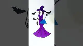 💜 Beautiful Purple Dress 🦇 Halloween Glitter Art 🎃🪄 #easy #coloring #magic #dress #diy #trending
