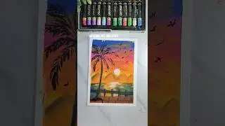 Beautiful Sunset Drawing | Easy Sunset Art for Beginners🌇#oilpastel #art
