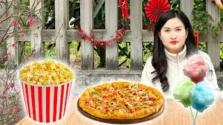 Changcady trang trí gian hàng bán các món ăn ngày tết, làm pizza, bỏng ngô, kẹo bông