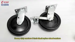 Heavy industrial casters 8 inch black nylon wheel casters with anti slip tread patterns and brakes