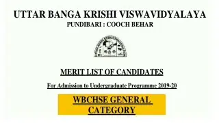 UBKV Merit list for Admission to UG programme 2019-20