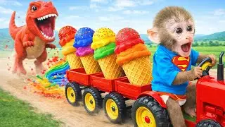 O Macaco BOBO Escapa do Dinossauro e Come um Gelado Arco &Iacute;ris com seu Amigo Pato 🦖🍦🦆