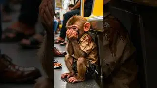 People chased 🥺 the poor monkey away from the train 🚆 but he did not give up and earned money 🤑