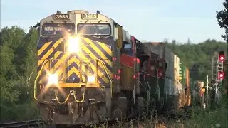 Long Stack Train CN 120 Flying thru Oxford Junction, NS at Track Speed during Morning Golden Hour