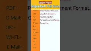 full form of CCTV. LTE. 4G. PDF. WiFi. EMail. GMail. ISD. DSLR #youtubeshorts #shortsfeed #trending