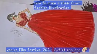 How to illustrate a🔥 Sheer Gown / sheer Couture🔥 Fashion illustration Tutorial @dior @jennaortega
