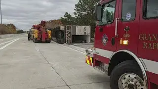 Semi rollover causes traffic backups on EB I-196 near Lake Michigan Drive