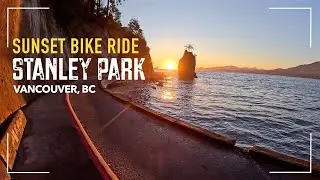 Sunset Bike Ride at Stanley Park Seawall | Vancouver Scenic Ride [4K] [POV]