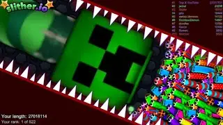 Slither.io A.I. CREEPER MINECRAFT  Vs Pro Snakes - Epic Skin Slitherio Vip Gameplay - World Record