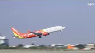 Первый взлет! Самолет Boeing 737-8 авиакомпании Vietjet Thailand из аэропорта Суварнабхуми в Банг...