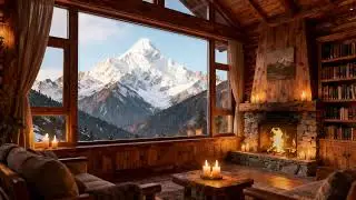 Cozy Cabin Window ❄️ Everest Snowfall ASMR | Fireplace, Wind & Winter Ambience for Sleep