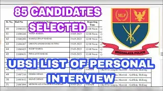 UBSI LIST OF CANDIDATES SELECTED FOR PERSONAL INTERVIEW IN MEGHALAYA POLICE