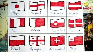 All red country flag drawing with name#12 red colour country flag drawing easy #Red country Flag