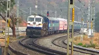 Super fast train on the edge of MAKALIDURGA hills || Powerful diesel engine hauling 23 ICF coaches