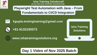 Playwright Test Day 1 Video On 2nd Nov 2025.Call or WhatsApp us on +91-9133190573 to Enroll