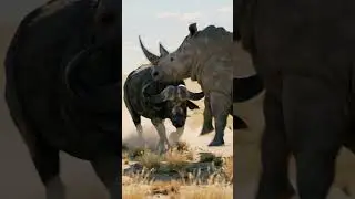 Rhino vs Buffalo: Brutal Power Clash #WildlifeClash#SavannaPower#AnimalFight4K#EpicNatureScene