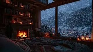 Cozy Snowy Cabin Night 🌙 Crackling Fire, Gentle Snow Ambience to Calm the Mind and Sleep Deeply