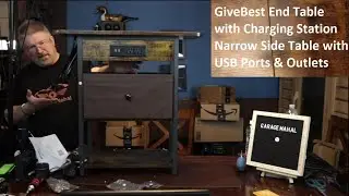 GiveBest End Table with Charging Station, Narrow Side Table or Night Stand with USB Ports & Outlets