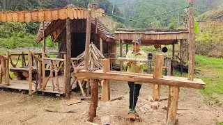 New Project Long Wooden Turning Table Of Logs |  Off Grid Log Cabin in the  forest with my Dog.