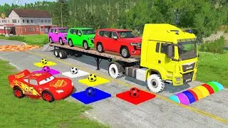 Flatbed Truck McQueen | Transportation with Truck - Pothole vs Car #58 | BeamNG.Drive Gameplay