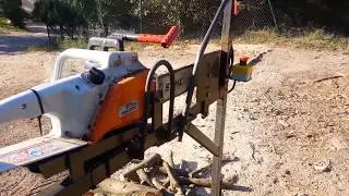 Diabolic Machine for firewood processing. Chainsaw support  for electric saw STIHL MS220C