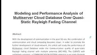 Modeling and Performance Analysis of Multiserver Cloud Database Over Quasi Static Rayleigh Fading Ch