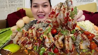 🤤ตำกุ้งสดน้ำปลาร้าพริกเผา ใส่ขนมจีนเหนียวนุ่ม ซดน้ำนัวๆ กุ้งเด้งๆ กินกับหอมดองหวานกรอบ |WernWoei