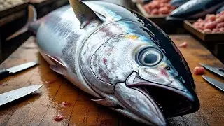 Fresh tuna cutting at the fish market